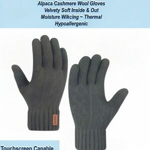Unisex Alpaca Velvet Blend Winter Thermal Driving Gloves Gray Touchscreen LARGE